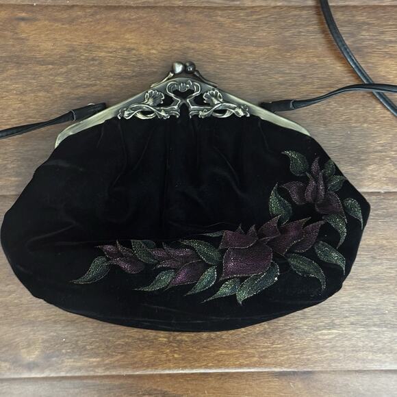 Vintage Fancy Nancy Velvet Floral Evening Bag Purse Wearable Art Hand Painted - Picture 3 of 16